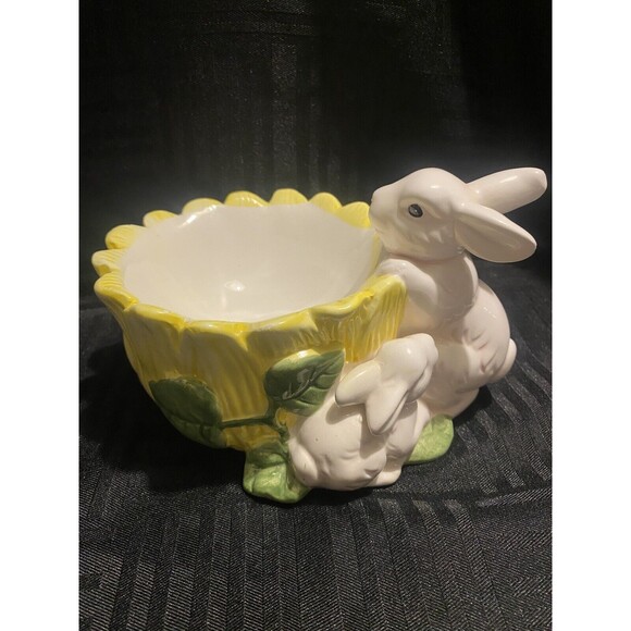 Vintage international bazaar bunny rabbit sunflower candy dish easter decor - Picture 1 of 8